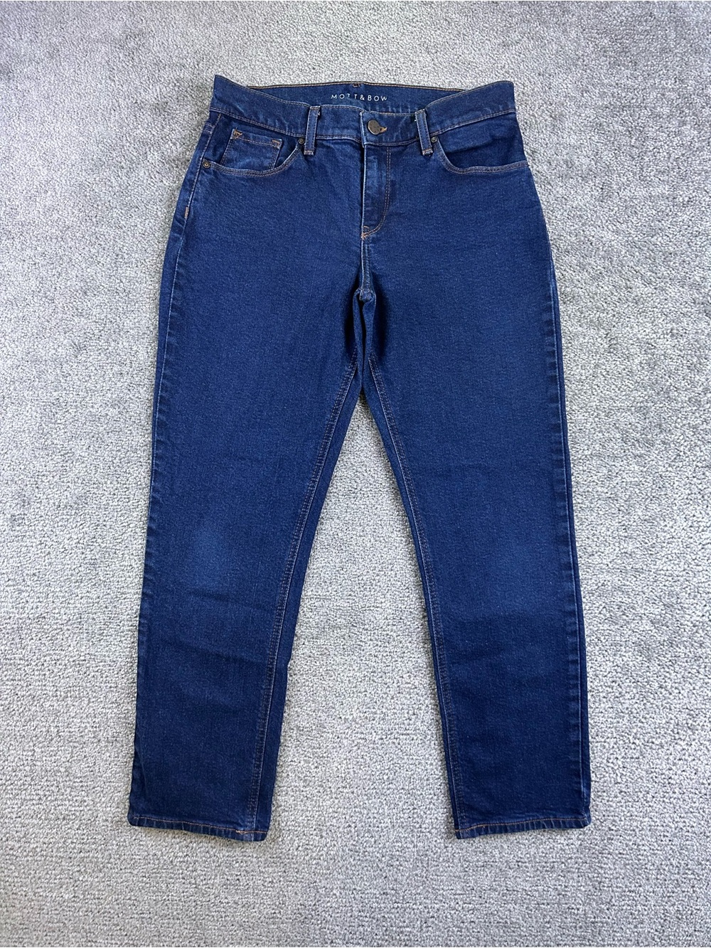Mott Bow Womens Jeans Indigo Blue 28x28 Boyfriend Stretch Slim Ridge Straight